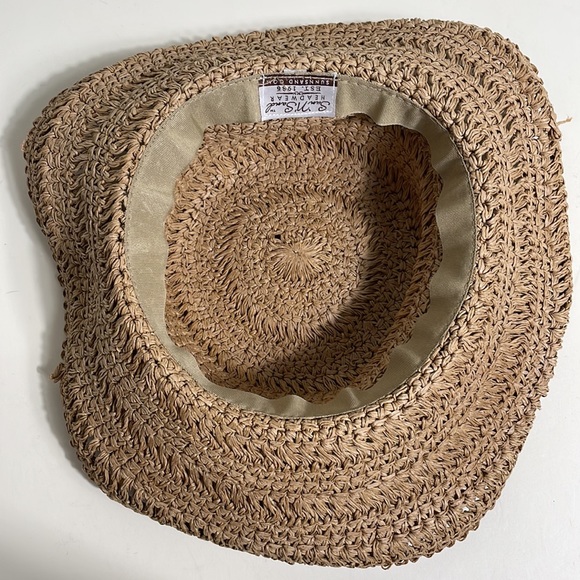 Sun ‘n’ Sand Tan Braided Straw floppy Hat With Turquoise Beaded Ribbon One Size - Picture 8 of 9